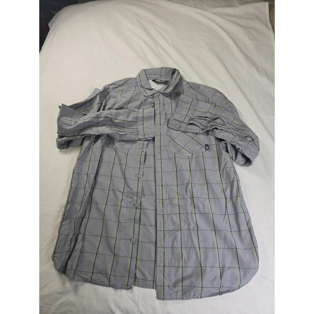 The North Face Shirt Mens Large Gray Plaid Long Sleeve Button Up Vented‎ Back